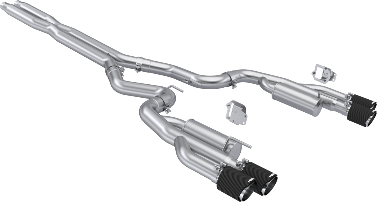 3" Cat-Back, Dual Split Rear w/ Quad Carbon Fiber Tips, 2024-2025 Ford Mustang 5.0L, T304 Stainless Steel, Race Profile