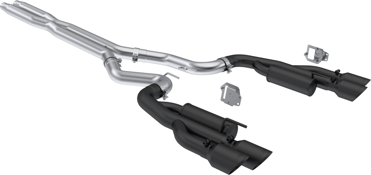3" Cat-Back, Dual Split Rear w/ Quad Black Tips, 2024-2025 Ford Mustang 5.0L, Aluminized Steel, Race Profile